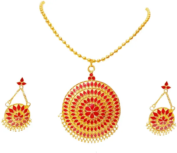 Assamese_Traditional_Gold_Plated_Red_Colour_Japi_Chain_Jewellery_Set_For_Women